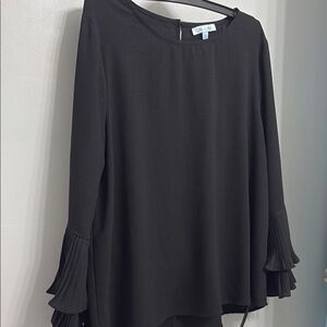 She + Sky Black Bell Sleeve Blouse with Pleated Relaxed Style